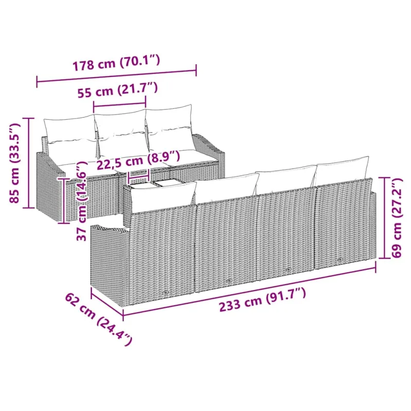 Sofos komplektas su pagalve 8 pcs Bežinė ir kreminė poliratanas