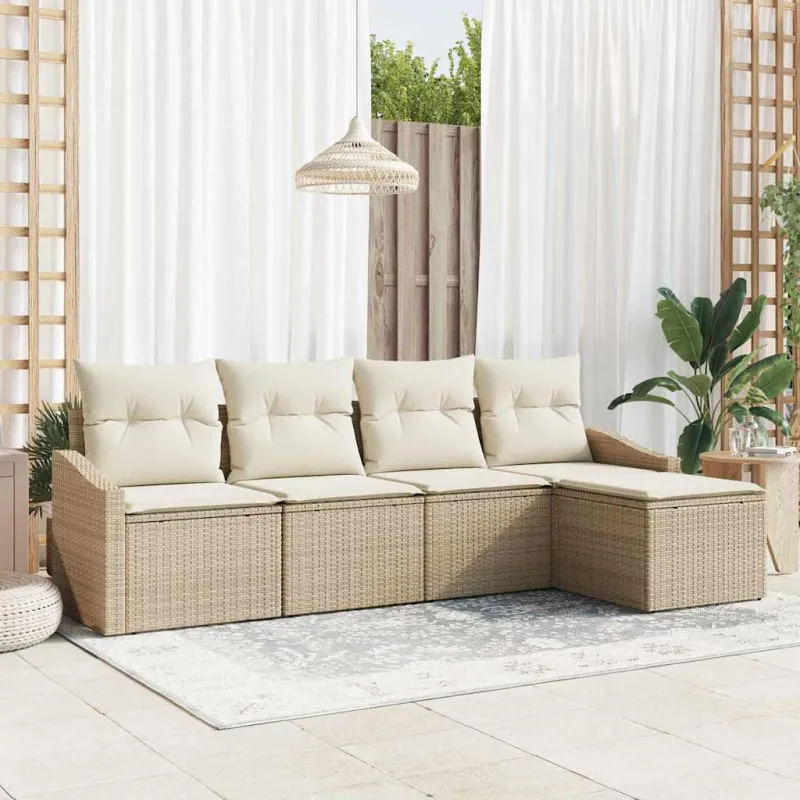 Sofos komplektas su pagalve 5 pcs Smėlio poliratanas