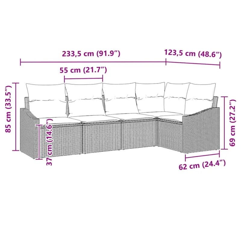 Sofos komplektas su pagalve 5 pcs Smėlio poliratanas
