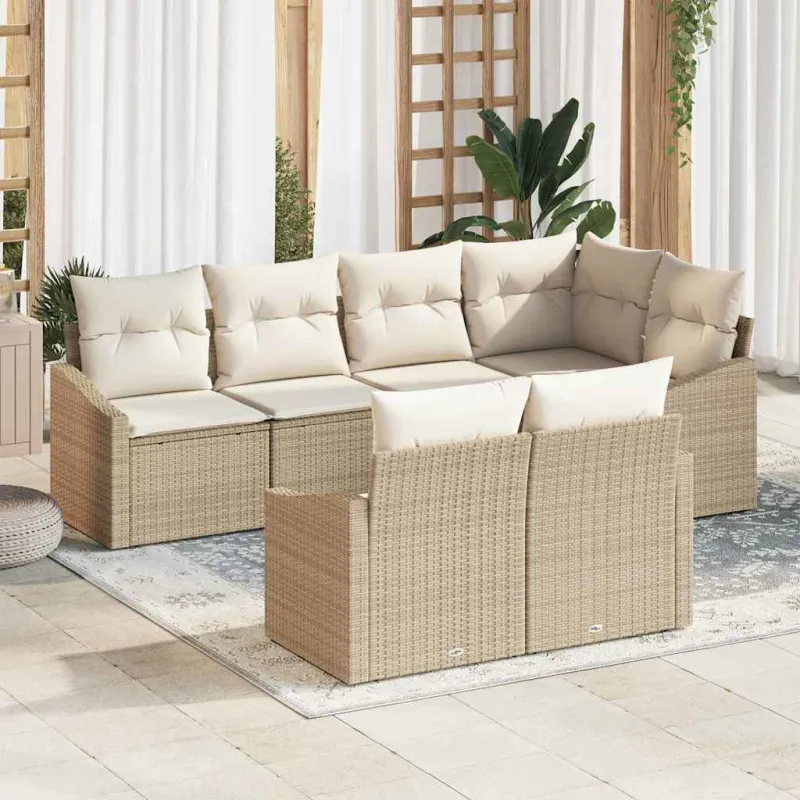Sofos komplektas su pagalve 7 pcs Smėlio poliratanas