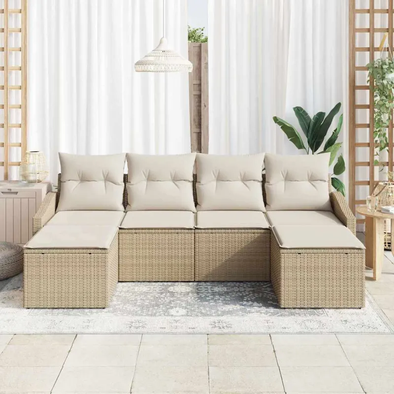 Sofos komplektas su pagalve 6 pcs Smėlio poliratanas