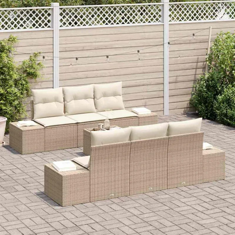 Sodo Sofų Rinkinys su pagalve 7 pcs Smėlio poliratanas