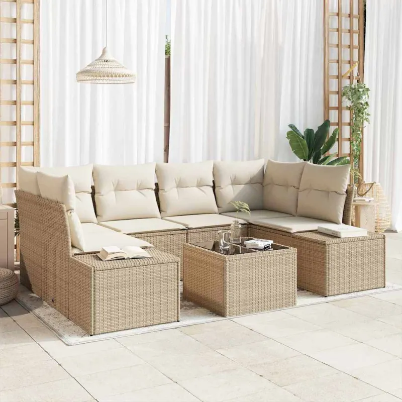 Sodo Sofų Rinkinys su pagalve 7 pcs Smėlio poliratanas