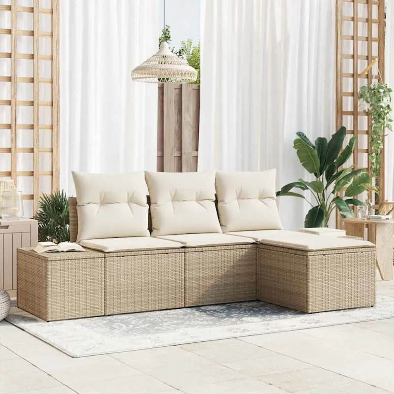 Sodo Sofų Rinkinys su pagalve 4 pcs Smėlio poliratanas