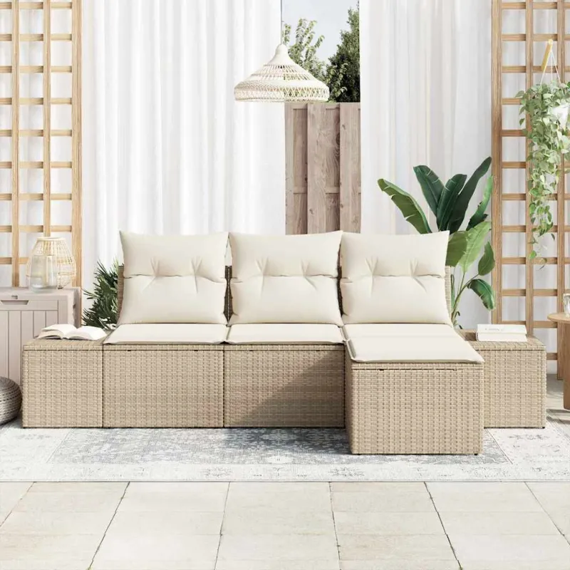 Sodo Sofų Rinkinys su pagalve 4 pcs Smėlio poliratanas