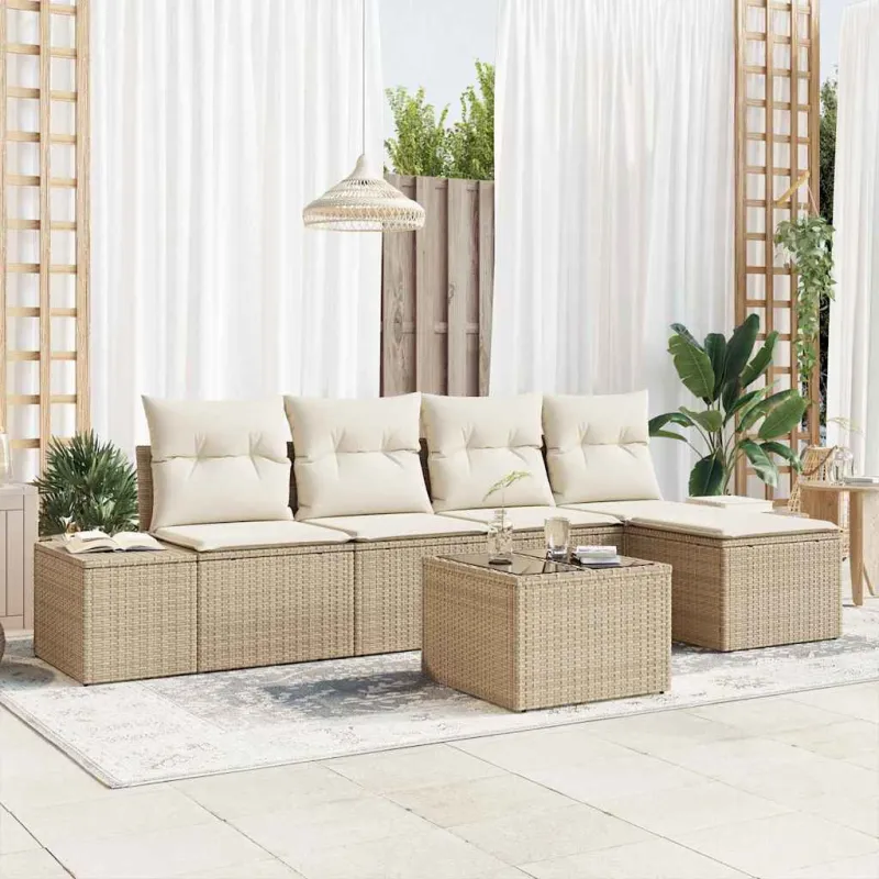Sodo Sofų Rinkinys su pagalve 6 pcs Smėlio poliratanas