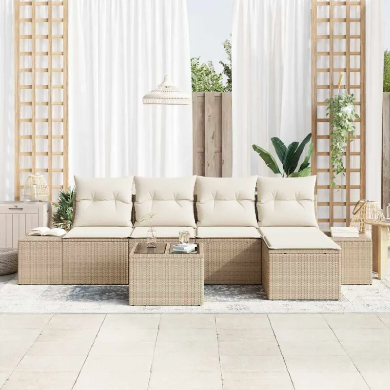 Sodo Sofų Rinkinys su pagalve 6 pcs Smėlio poliratanas