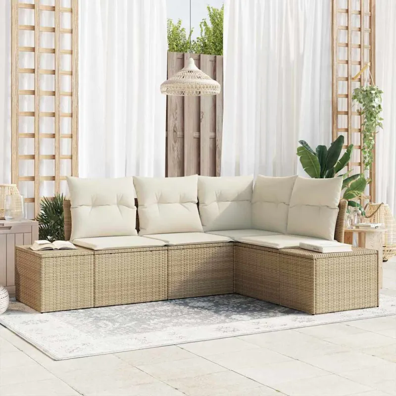 Sodo Sofų Rinkinys 4 pcs Smėlio poliratanas