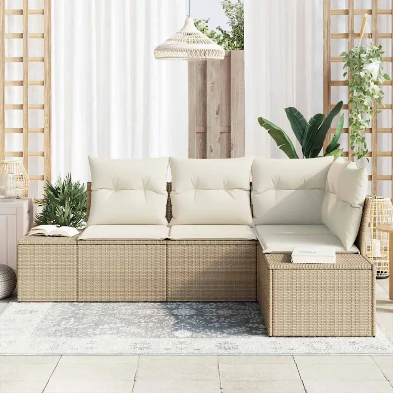 Sodo Sofų Rinkinys 4 pcs Smėlio poliratanas