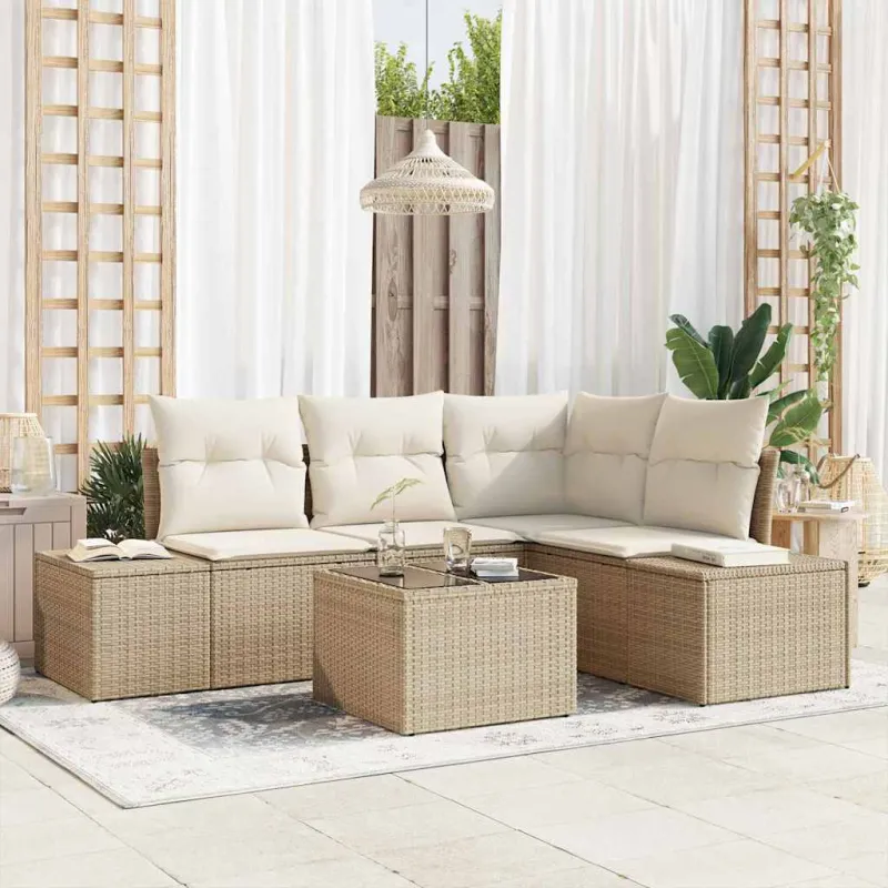 Sodo Sofų Rinkinys 5 pcs Smėlio poliratanas