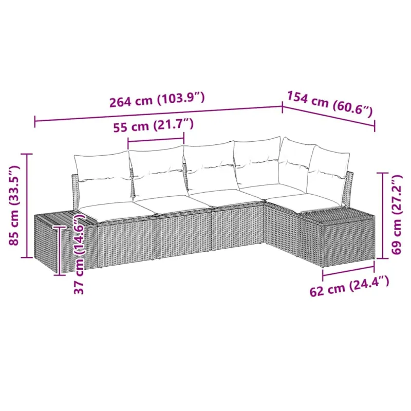 Sodo Sofų Rinkinys 5 pcs Smėlio poliratanas