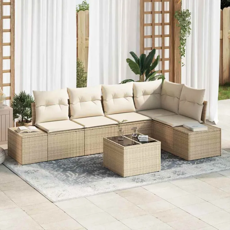Sodo Sofų Rinkinys 6 pcs Smėlio poliratanas