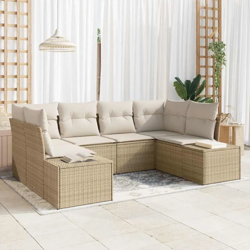 Sodo Sofų Rinkinys su pagalve 6 pcs Smėlio poliratanas