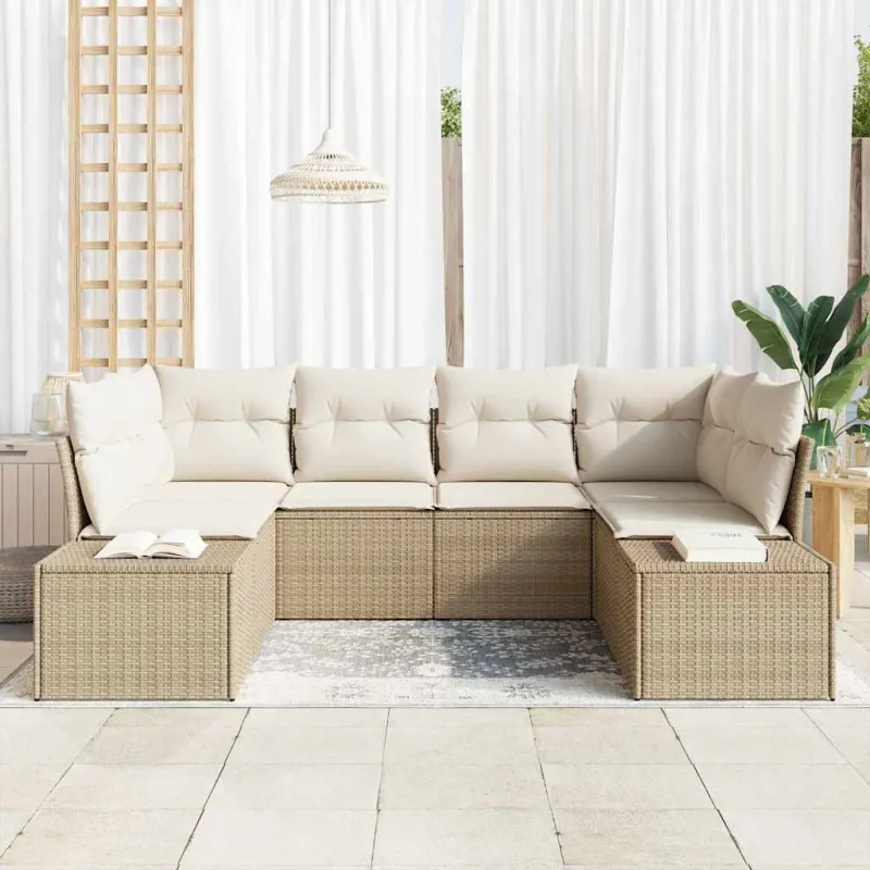 Sodo Sofų Rinkinys su pagalve 6 pcs Smėlio poliratanas