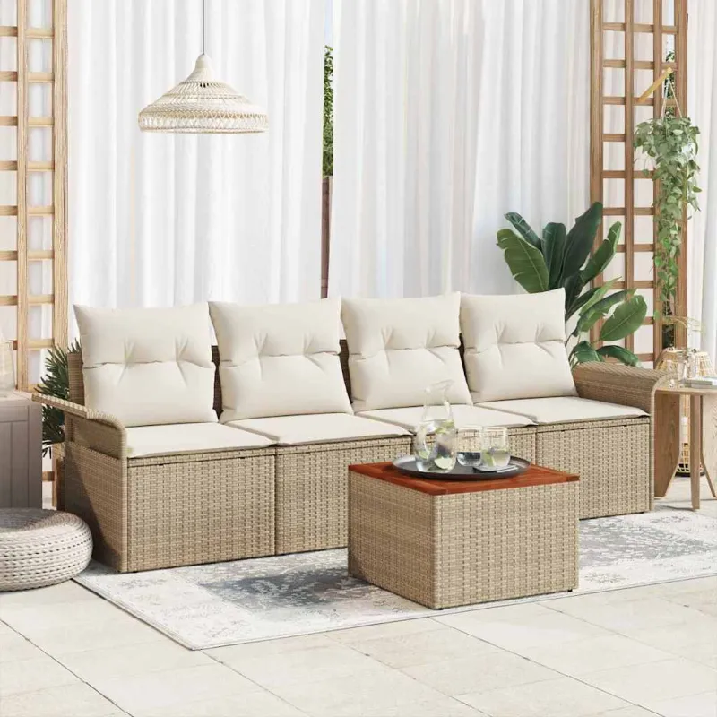 Sodo Sofų Rinkinys su pagalve 5 pcs Smėlio poliratanas