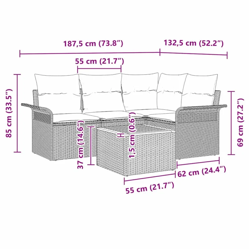 Sodo Sofų Rinkinys su pagalve 5 pcs Smėlio poliratanas