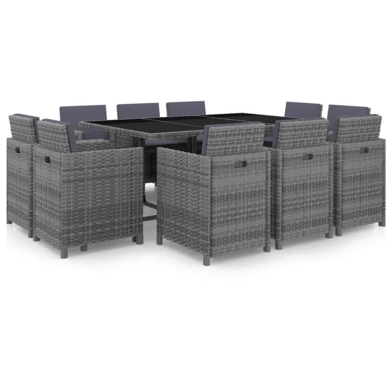Ulkoketju setti pehmusteilla, 11 osaa, harmaa, rattan