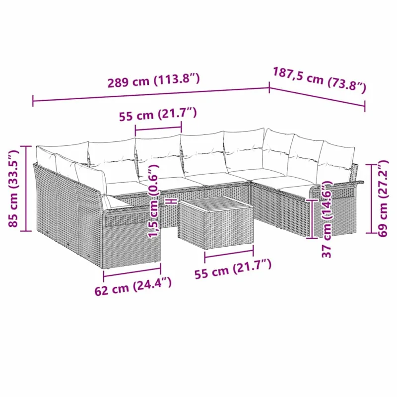 Sodo Sofų Rinkinys su pagalve 10 pcs Smėlio poliratanas