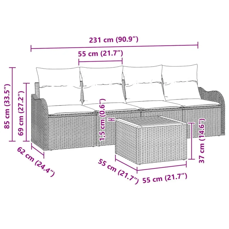 Sodo Sofų Rinkinys su pagalve 5 pcs Smėlio poliratanas