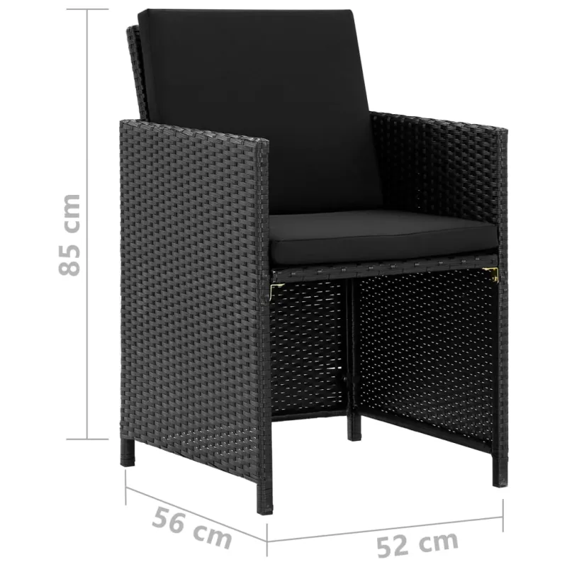 Lauko ruokailuryhmä, 11 osaa, musta, polyratasta