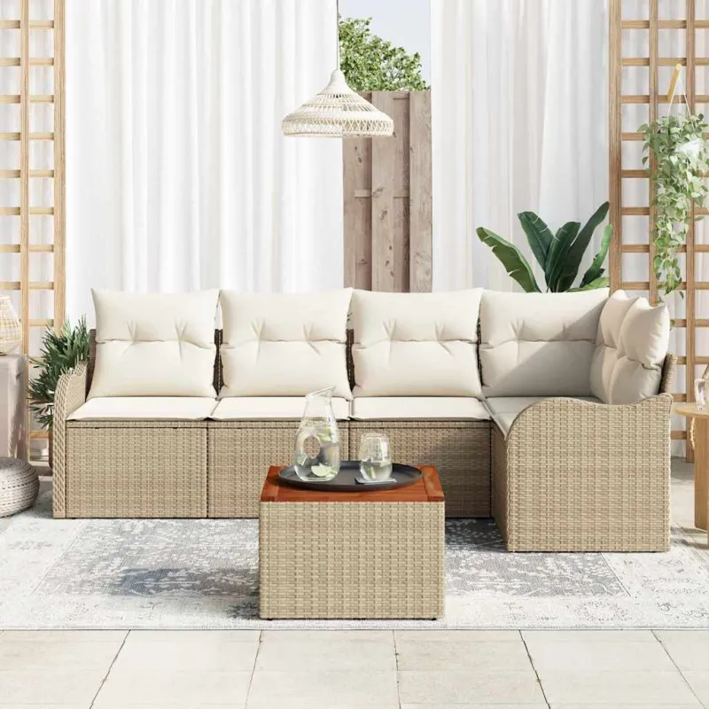 Sodo Sofų Rinkinys su pagalve 6 pcs Smėlio poliratanas