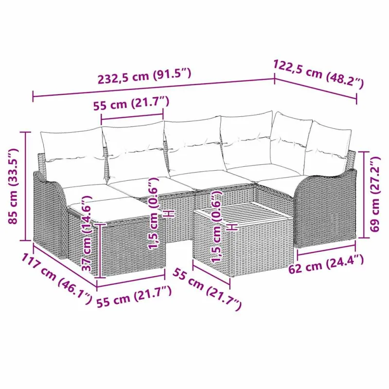 Sodo Sofų Rinkinys su pagalve 7 pcs Smėlio poliratanas
