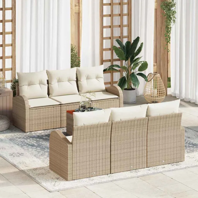Sodo Sofų Rinkinys su pagalve 7 pcs Smėlio poliratanas