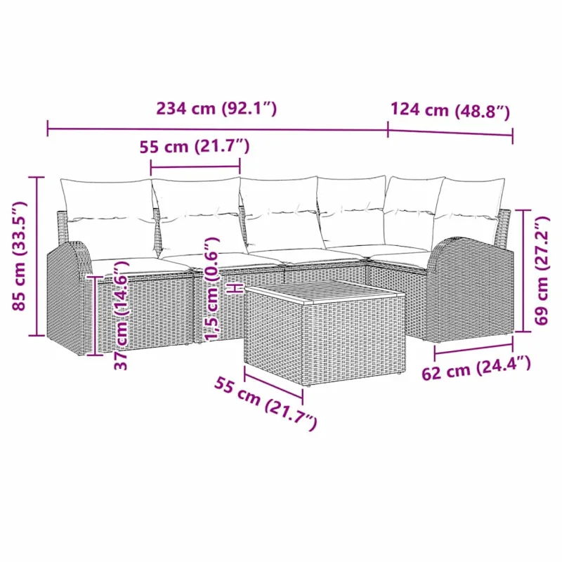 Sodo Sofų Rinkinys su pagalve 6 pcs Smėlio poliratanas