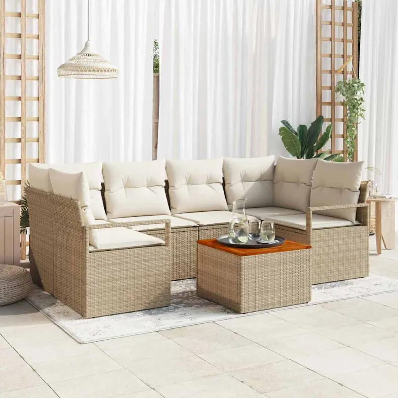 Sodo Sofų Rinkinys su pagalve 7 pcs Smėlio poliratanas
