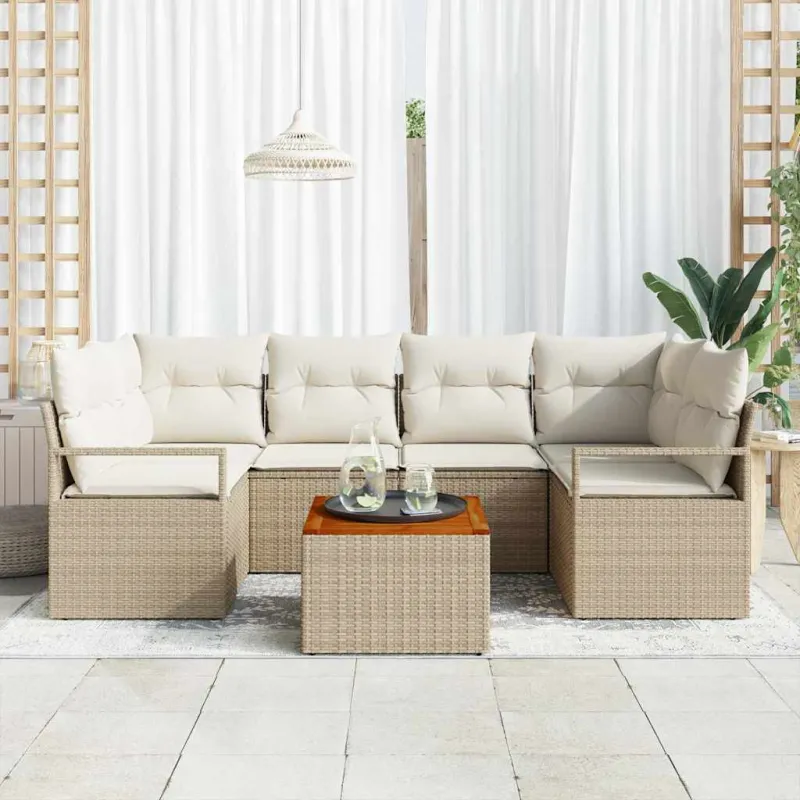 Sodo Sofų Rinkinys su pagalve 7 pcs Smėlio poliratanas