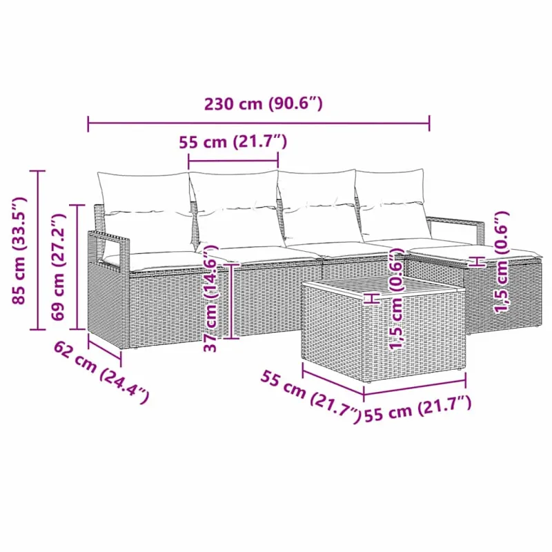 Sodo Sofų Rinkinys su pagalve 6 pcs Smėlio poliratanas
