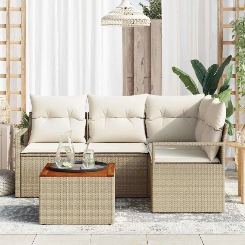 Sodo Sofų Rinkinys su pagalve 5 pcs Smėlio poliratanas