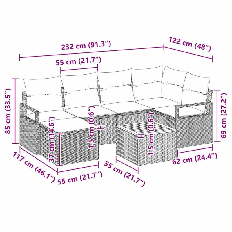 Sodo Sofų Rinkinys su pagalve 7 pcs Smėlio poliratanas