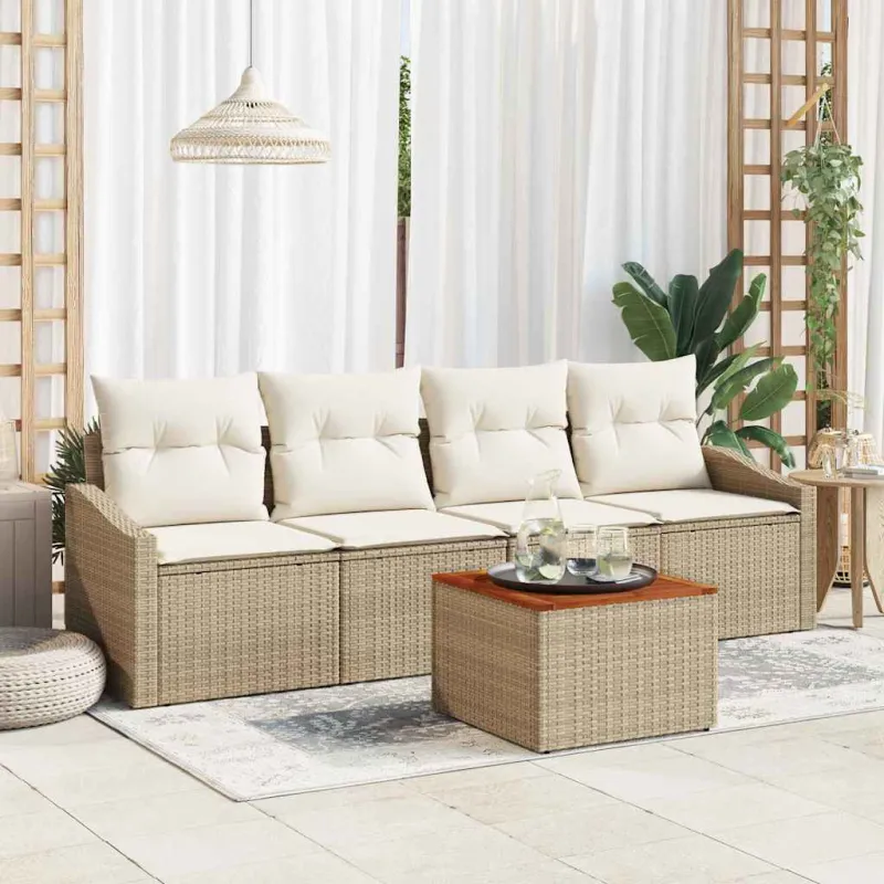 Sodo Sofų Rinkinys su pagalve 5 pcs Smėlio poliratanas