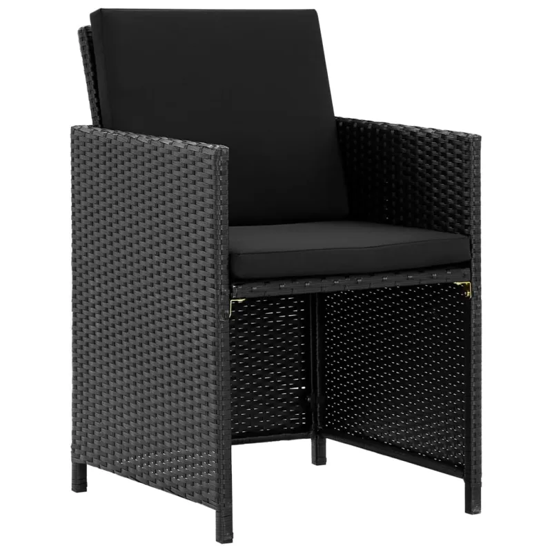 Ruokailuryhmä setti tyynyillä, 5 osaa, musta, rattan