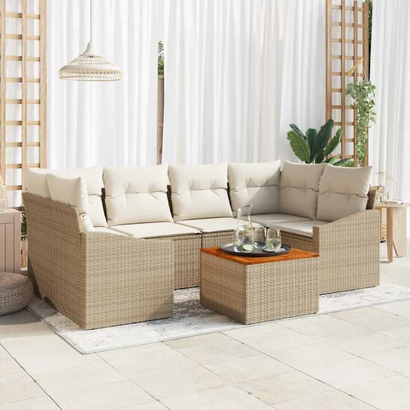 Sodo Sofų Rinkinys su pagalve 7 pcs Smėlio poliratanas
