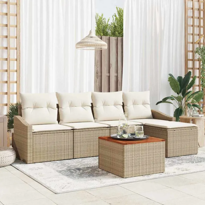 Sodo Sofų Rinkinys su pagalve 6 pcs Smėlio poliratanas