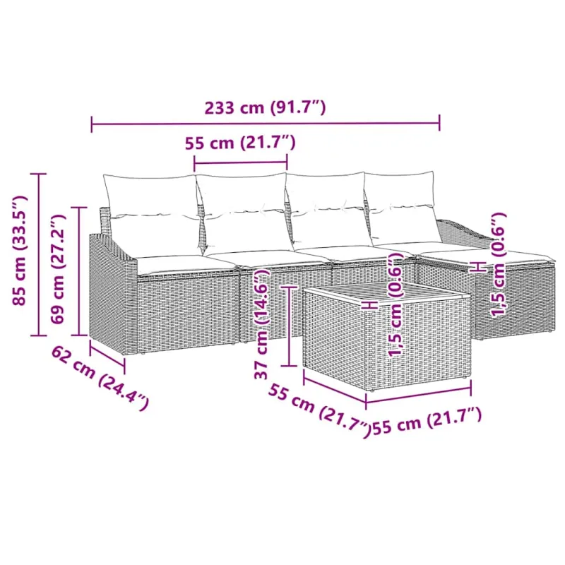 Sodo Sofų Rinkinys su pagalve 6 pcs Smėlio poliratanas