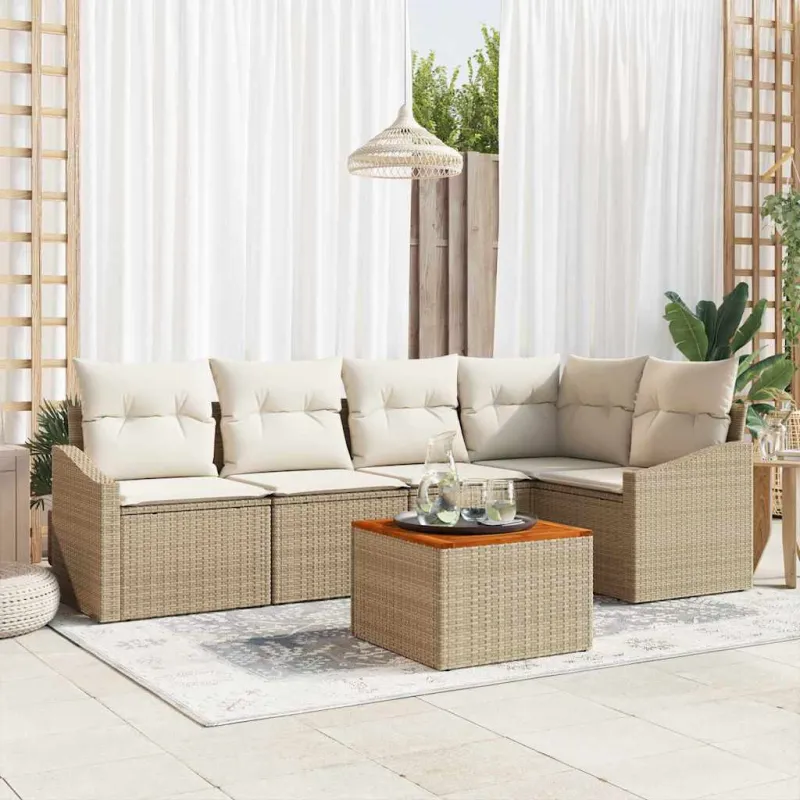 Sodo Sofų Rinkinys su pagalve 6 pcs Smėlio poliratanas