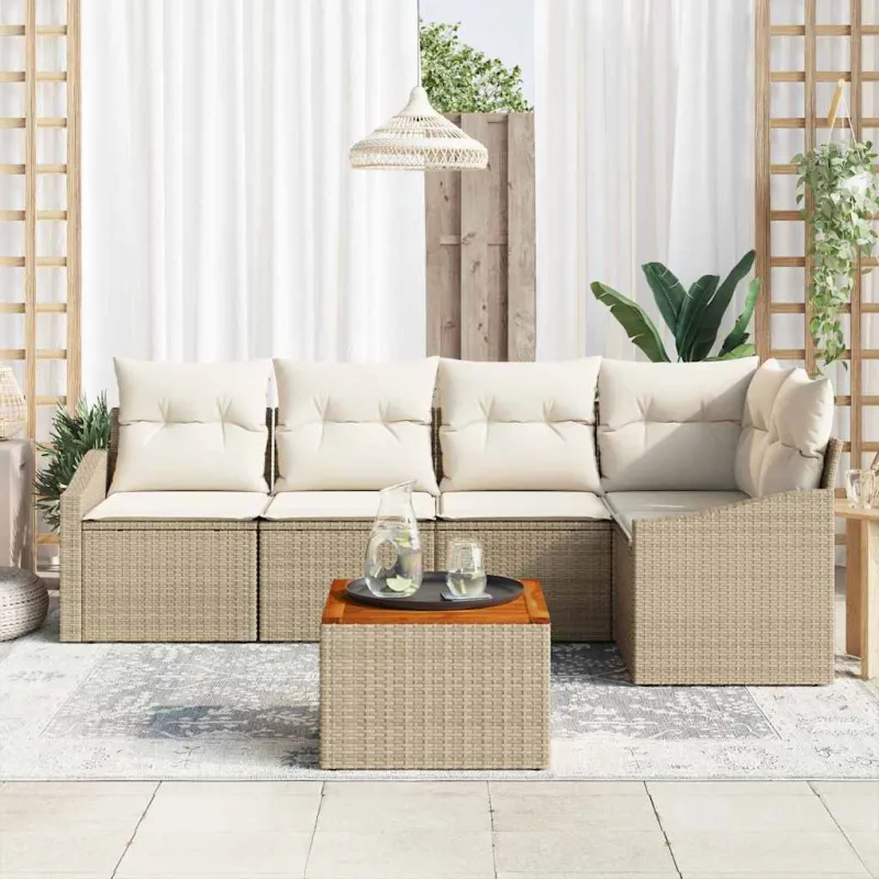 Sodo Sofų Rinkinys su pagalve 6 pcs Smėlio poliratanas
