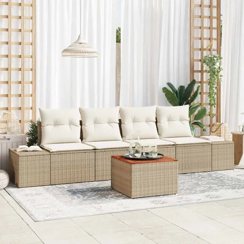 Sodo Sofų Rinkinys su pagalve 5 pcs Smėlio poliratanas