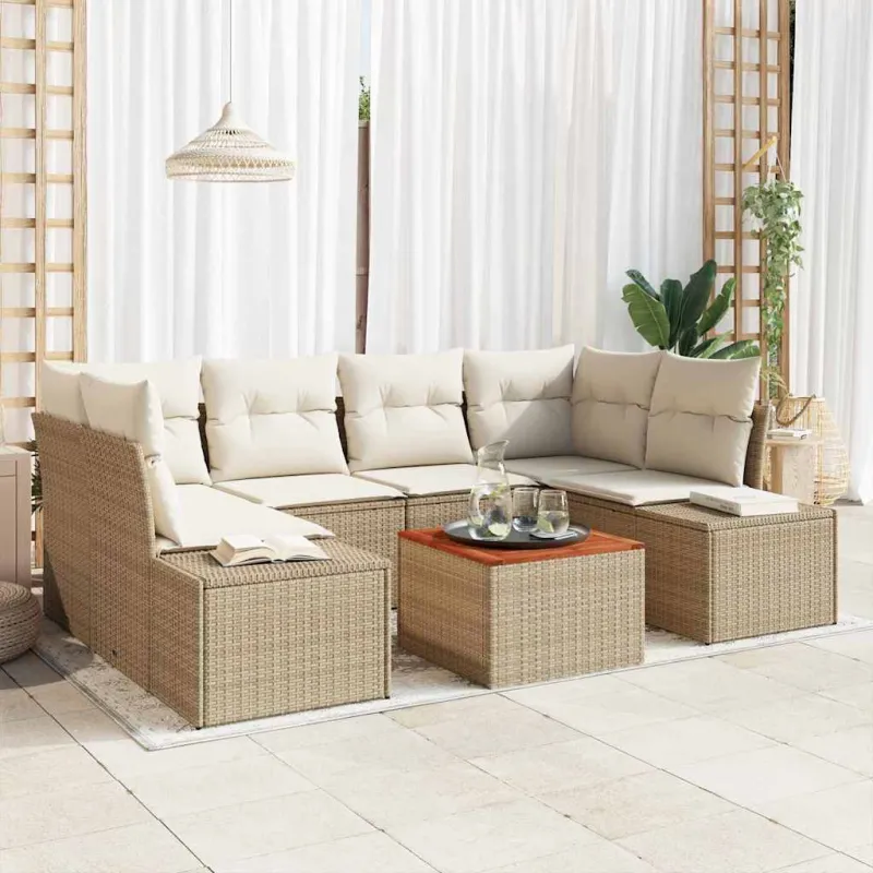 Sodo Sofų Rinkinys su pagalve 7 pcs Smėlio poliratanas