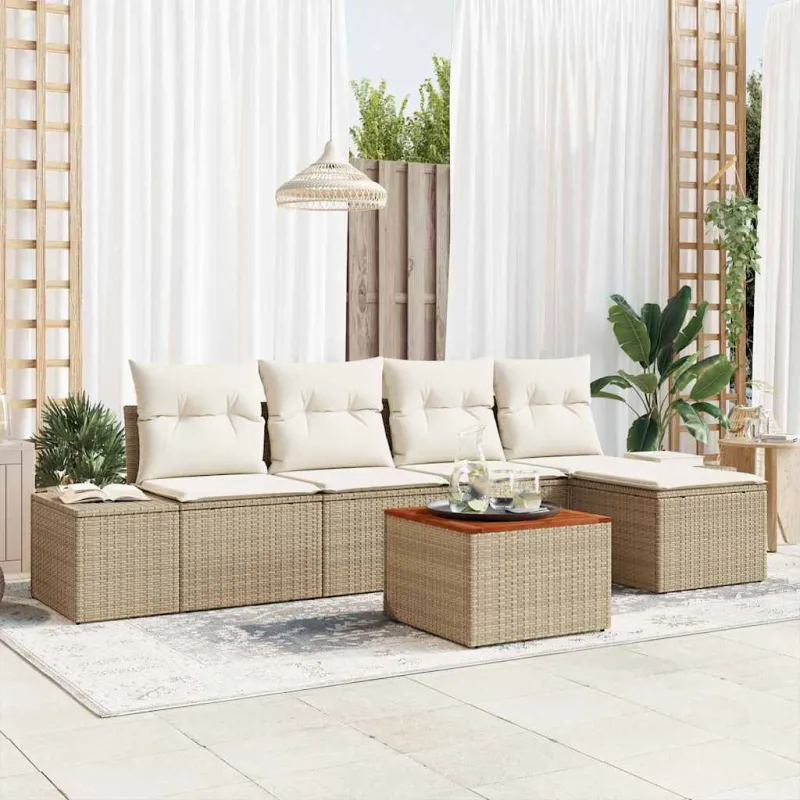 Sodo Sofų Rinkinys su pagalve 6 pcs Smėlio poliratanas