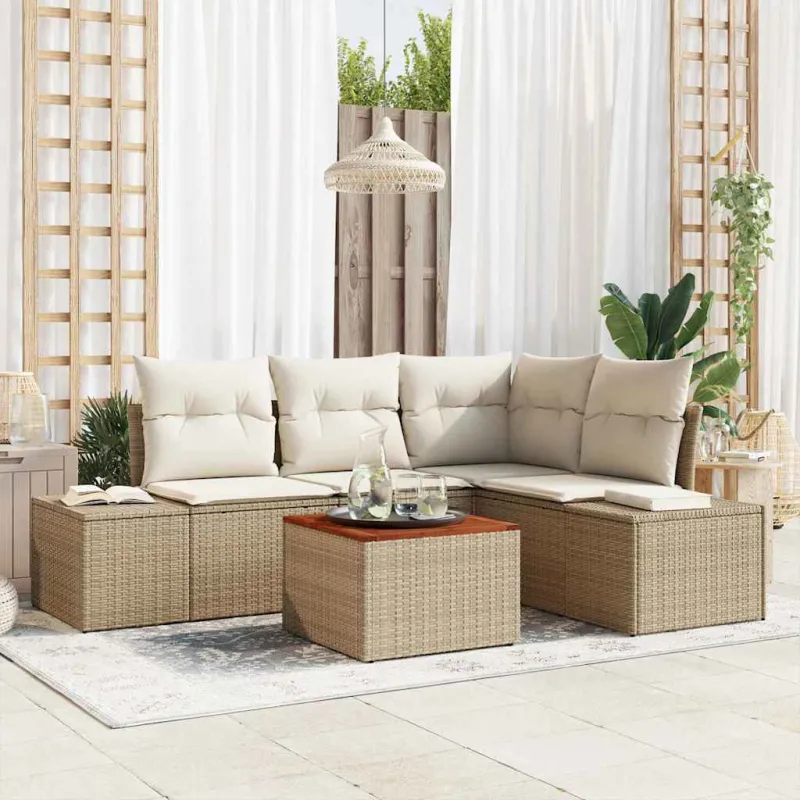 Sodo Sofų Rinkinys su pagalve 5 pcs Smėlio poliratanas