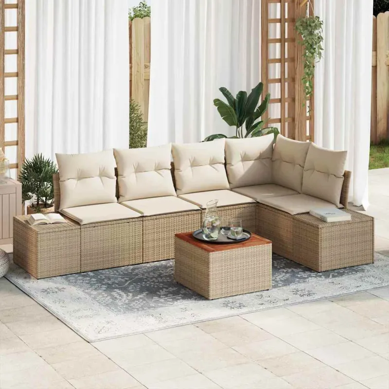 Sodo Sofų Rinkinys su pagalve 6 pcs Smėlio poliratanas