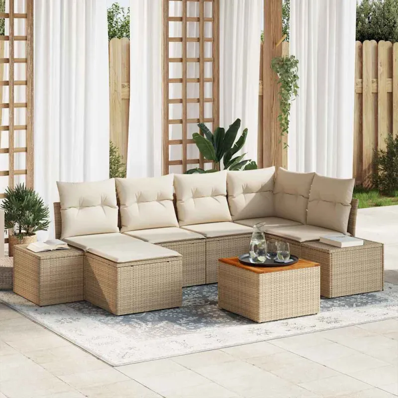Sodo Sofų Rinkinys su pagalve 7 pcs Smėlio poliratanas