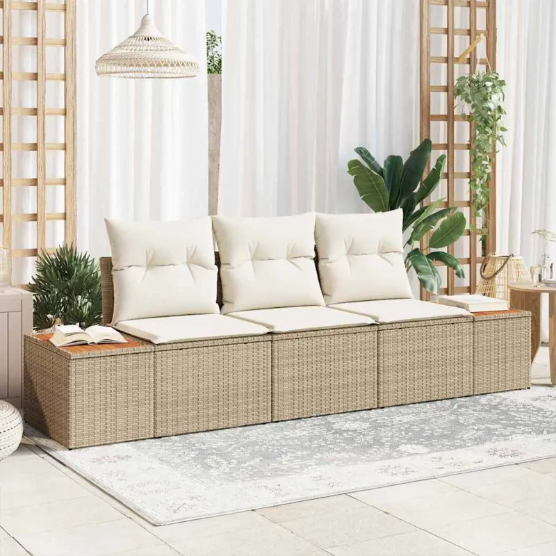 Sodo Sofų Rinkinys su pagalve 3 pcs Smėlio poliratanas