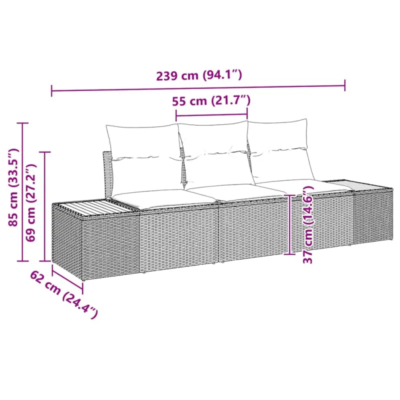 Sodo Sofų Rinkinys su pagalve 3 pcs Smėlio poliratanas