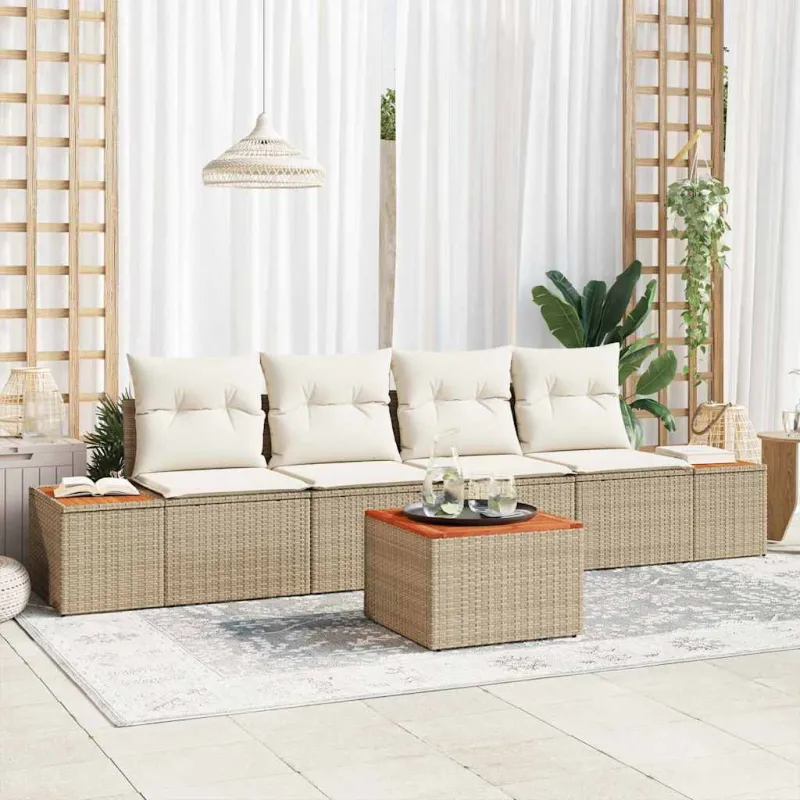 Sodo Sofų Rinkinys su pagalve 5 pcs Smėlio Poli ratanas