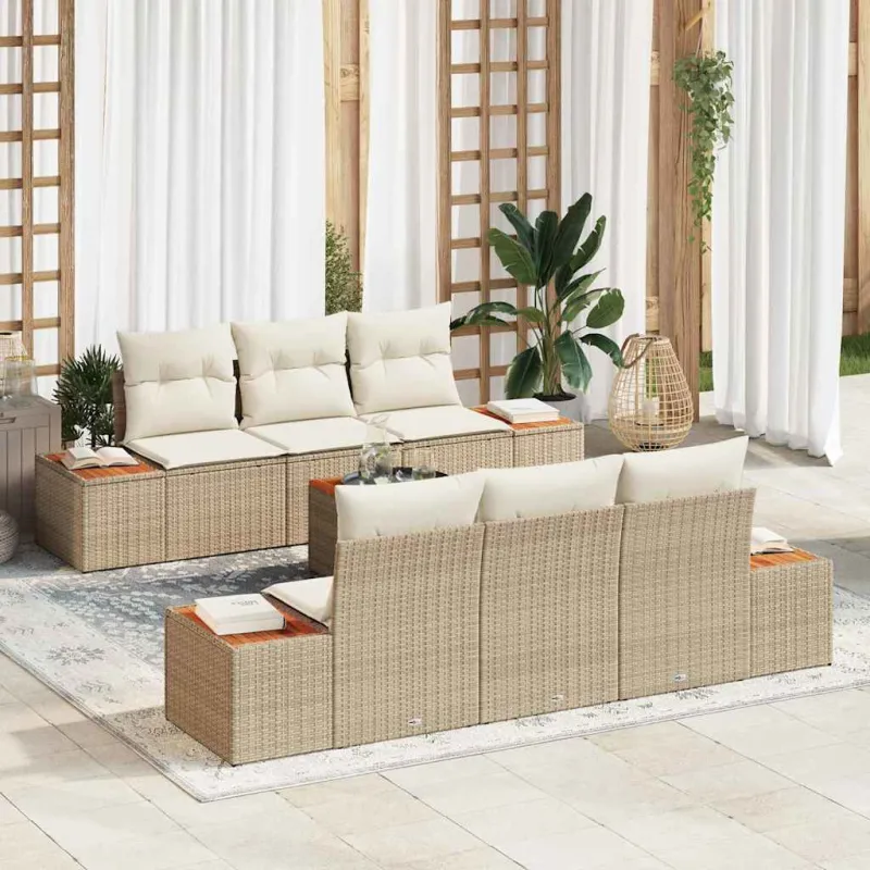 Sodo Sofų Rinkinys su pagalve 7 pcs Smėlio Poli ratanas